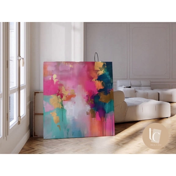 Bright Pink Teal Vivid And Colourful Abstract Print Multicolour Abstract Art Modern Wall Art Abstract Art Print Wall Art Modern Wall Decor