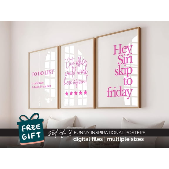 Bright Pink Wall Art Set Sassy Home Office Posters Funny Motivational Quotes for Women Pink Desk Decor Cute Office Accessories Girly Prints, Poster Only