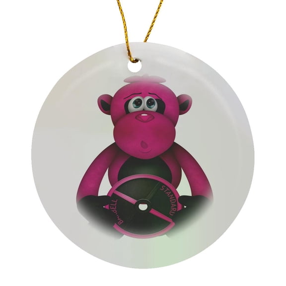3drose, Bright Pink Weight Lifting Gorilla Illustration, Circle Porcelain Ornament