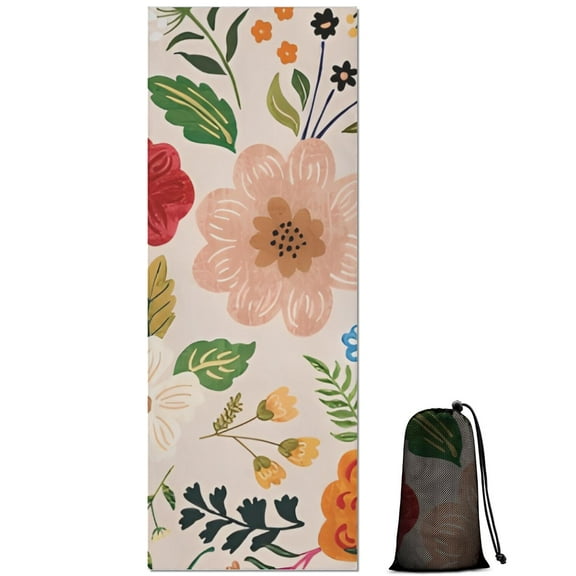 Bright Pioneer Flower Hot Yoga Mat Towel Non Slip for Hot Yoga - Quick-Drying Yoga Mat Cover with 4 Corner Pockets with Travel Bag - Hot Yoga Towel Non Slip Grip Moisture Wicking Sweat 70"x26"