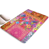 Bright Pioneer Flower Patchwork Flannel Non Slip Door Rugs,Washable Door Mats Indoor,Decorative Door Mats,Dirt-Resistant and Absorbent Doormat for Entrance,Bedroom,Kitchen,Bathroom,31.5x17in(80x43cm)