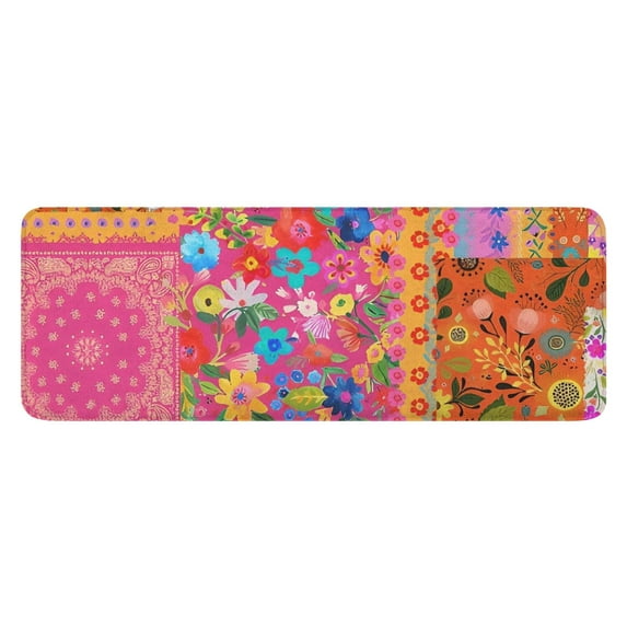 Bright Pioneer Flower Patchwork Kitchen Rug Mat,Kitchen Runner Rugs Non Skid Washable,Decorative Kitchen Floor Mats for Kitchen,Sink,Laundry,17"x47.2"
