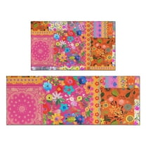Bright Pioneer Flower Patchwork Kitchen Rugs Sets Of 2,Anti Fatigue Kitchen Mat Rugs Non Slip Washable,Decorative Kitchen Floor Mats for Kitchen,Sink,Laundry,17"x30" 17"x47"