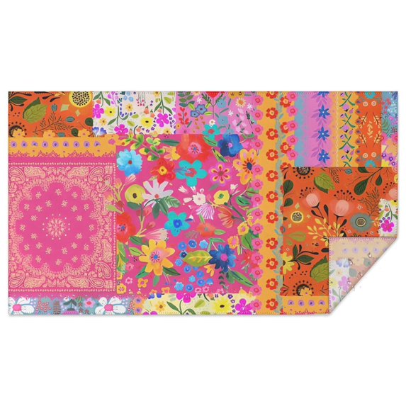 Bright Pioneer Flower Patchwork Rectangle Tablecloth 60"x102",Waterproof Polyester Rectangle Table Cloth, Wipeable Spillproof Polyester Tablecloth for Dining, Camping, Indoor and Outdoor
