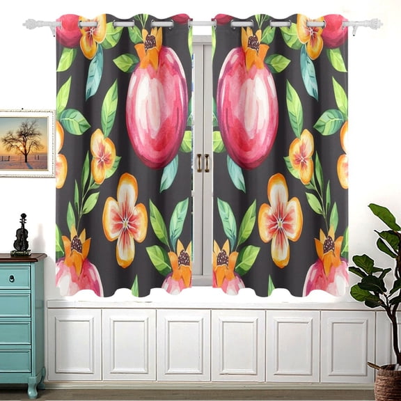 Bright Pomegranate Design Blackout Curtains for Living Room Bedroom 55W x 54L Insulated Window Drapes 2 Panels