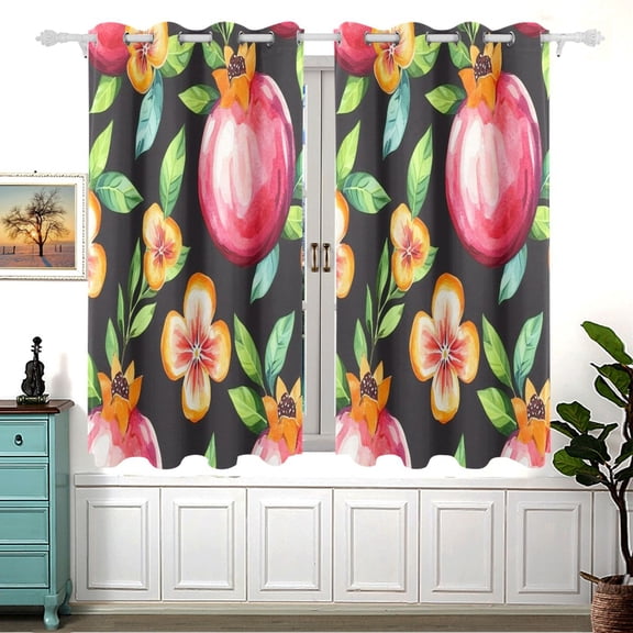 Bright Pomegranate Design Blackout Curtains for Living Room Bedroom 55W x 54L Insulated Window Drapes 2 Panels