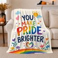 thumbnail image 1 of Bright Pride Message Rainbow Sun Hearts Cheerful Hand, Cozy Friendship Quote Scene, Warm Flannel Blanket for Living Room and Reading Nook, Art Lovers Friendship Gift, Artistic Home Decor, 1 of 9