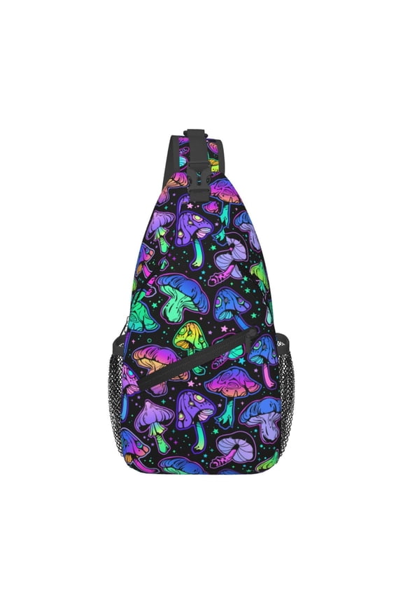 Bright Psychedelic Mushrooms Sling Bag Crossbody Chest Backpack For Women Men Casual Adjustable Shoulder Daypack For Hiking Travel