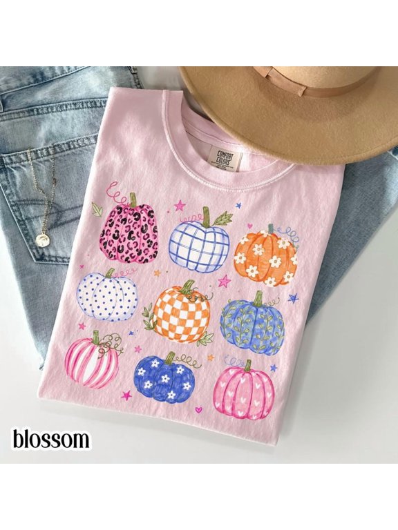 Bright Pumpkin Comfort Colors T-Shirt, Cute Fall Pattern Graphic, Cottagecore Harvest Style