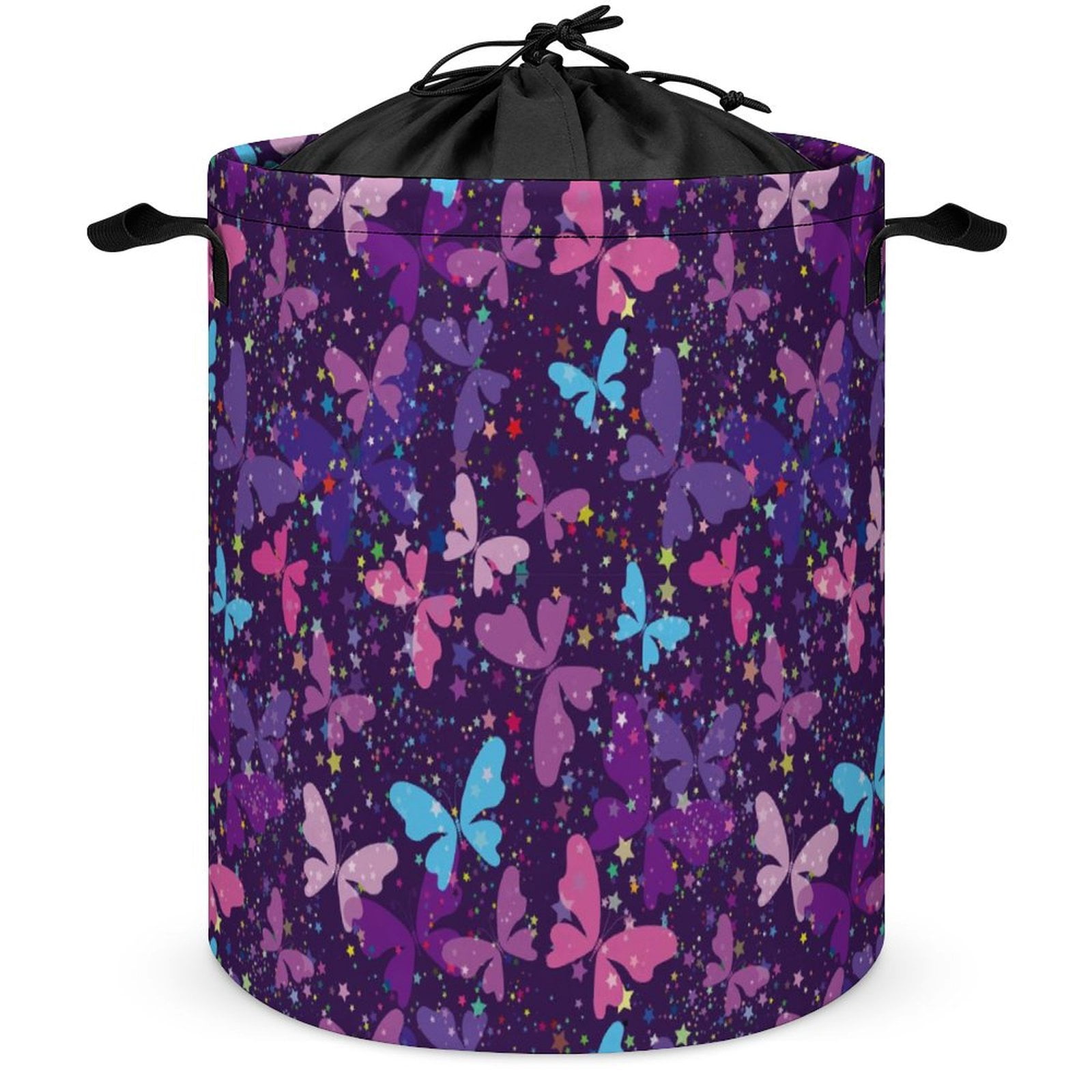 Butterfly Laundry Basket - Waterproof Foldable Hamper With Pink Purple Butterflies, 16 X 20.8 Inch Collapsible Clothes Bin For Bedroom, Bathroom, Dorm