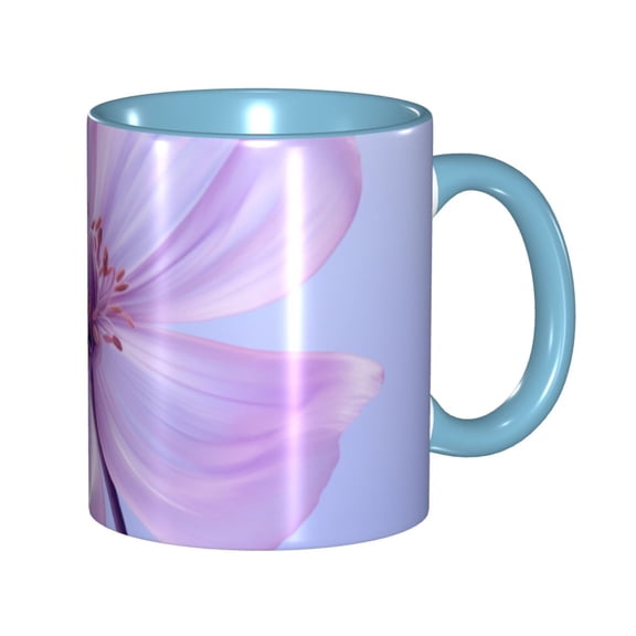 Bright Purple Flower Coffee Mug Fun Custom Ceramic Mugs 11oz Sky Blue