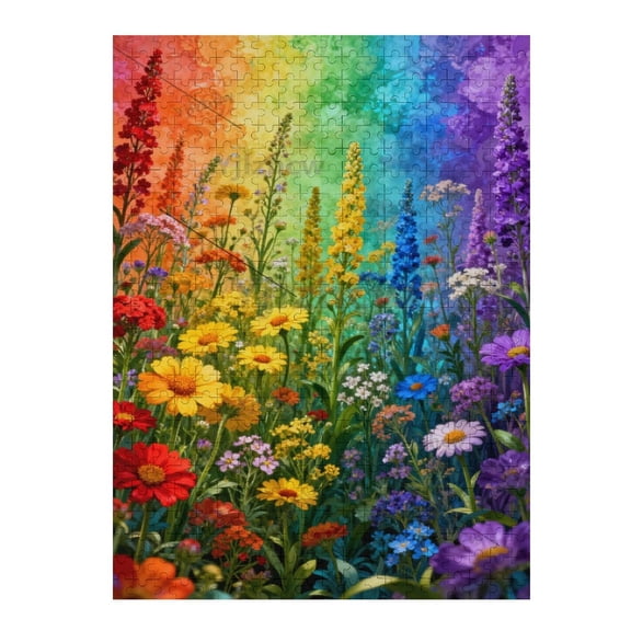 Bright Rainbow Flowers Assortment Wooden Jigsaw Puzzle 500 Piece Puzzle for Adults Seeking Fun Calming Hobby Challenging Relaxing Decorative Brain Activity Home Decor