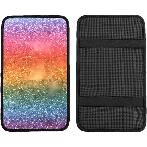 Bright Rainbow Glitter Universal Center Console Armrest Cover Pad Car Armrest Protector for Most Cars, Suvs & Trucks, Cushion with Easy Installation