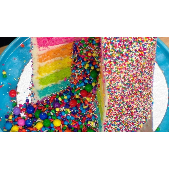 Bright Rainbow Spill Pinata Cake Confetti Sprinkles and Nonpareil Mix, Cake -20 Oz Recipe Included