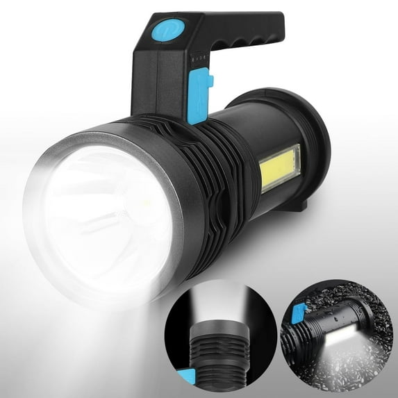 Bright Rechargeable Searchlight, Handheld LED Tactical Flashlights with Handle, Portable LED Spotlight Waterproof 4 Lights Mode, Ultra-Long Standby Electric Torch with USB Output as Power Bank