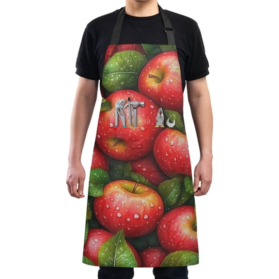 Bright Red Apple Chef Kitchen Apron with Pockets for Women Waterproof Aprons for Cooking Baking