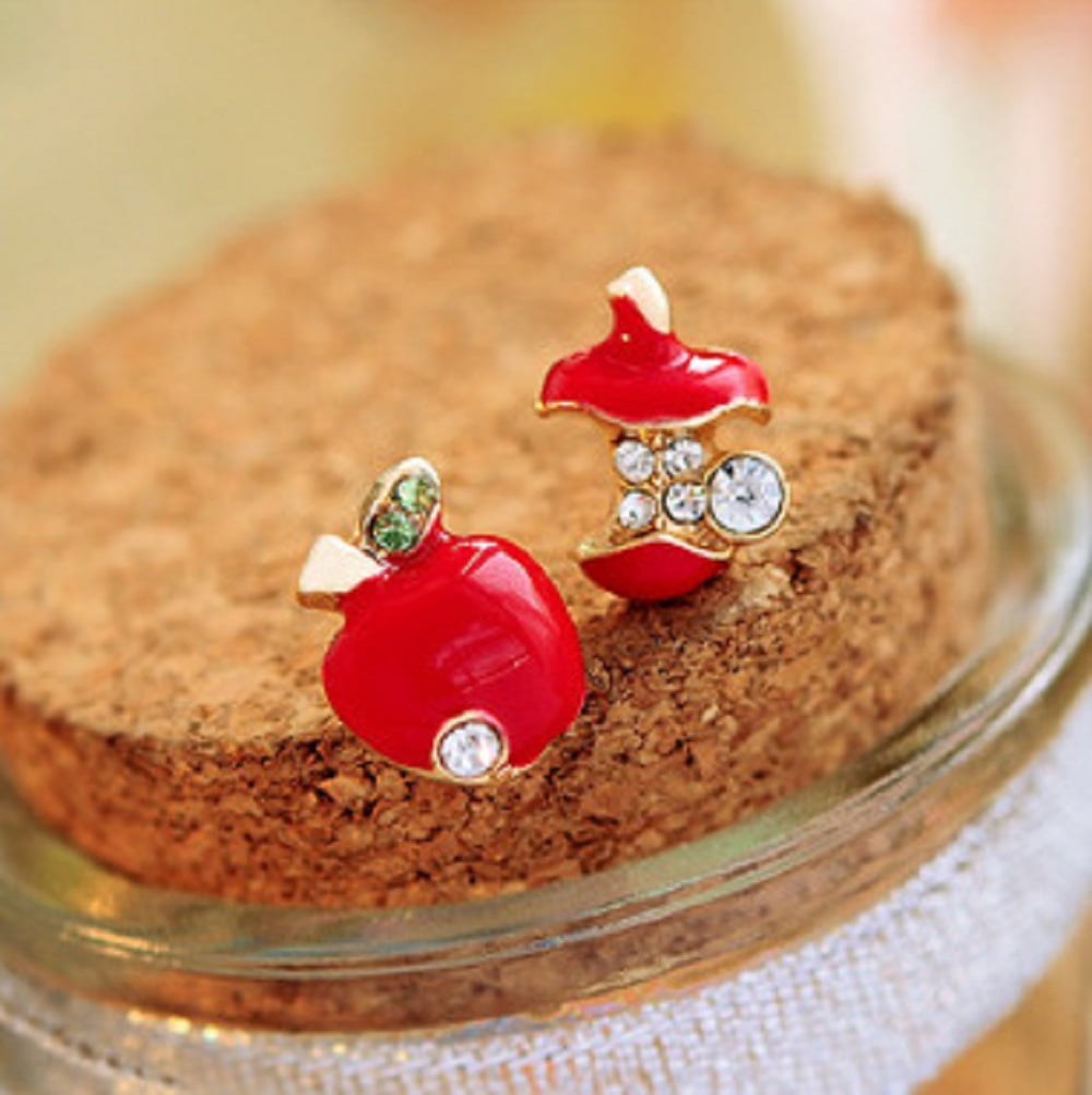A M Bright Red Apple Huggie Earrings Adult Unisex Size 4mm