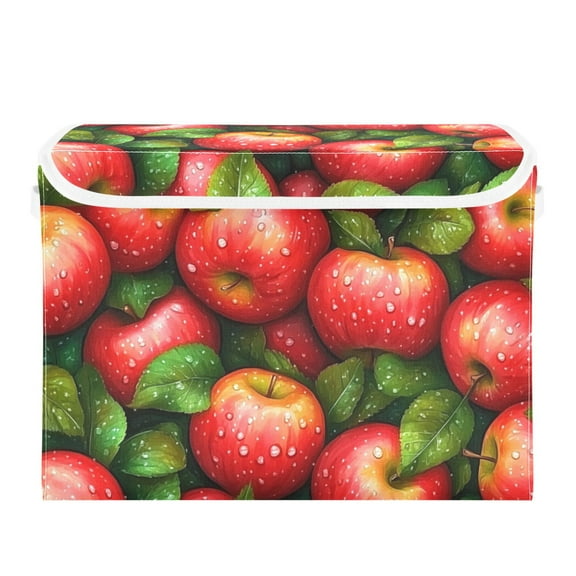 Bright Red Apple Large Storage Bins with Linen Collapsible Lid Storage Box 16.7 x 12.6 x 11.8in