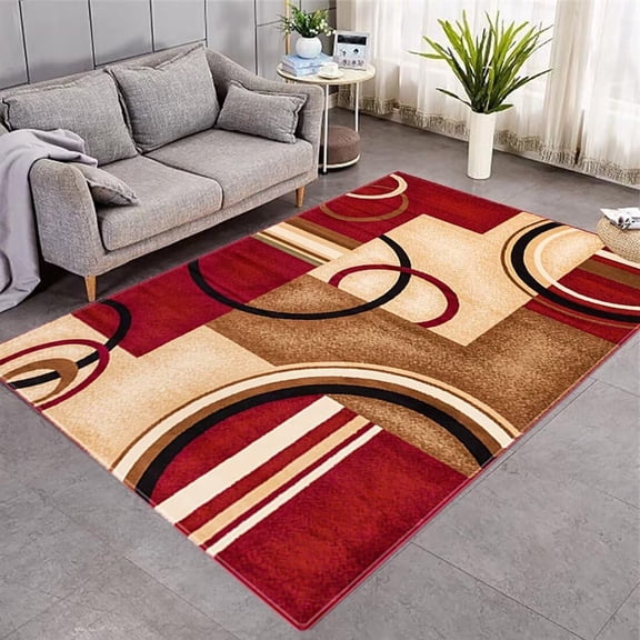 Bright Red Black Geometric Circles Print Rugs,Contemporary Abstract Patchwork Area Rug Low Pile Mats for Living Room Bedroom-2' x 3'