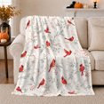 thumbnail image 1 of Bright Red Cardinals Pine Branches, Festive Holiday Scene, Warm Flannel Blanket for Cabin and Lodge with Detailed Artwork, Art Lovers Christmas Gift, Festive Home Decor, 1 of 9