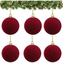 Bright Red Flocked Ball Christmas Ornaments,6 PCS Tree Ball Ornaments for Party Christmas Tree Decor Baby Shower First Xmas Decorations
