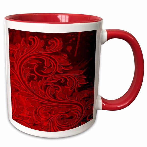 3drose, Bright Red Grunge Flourish, 15oz Two-tone Red Mug