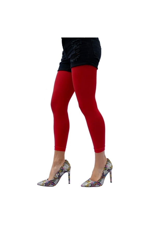 Bright Red Opaque Footless Tights for Women