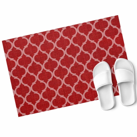 Bright Red Plaid Door Mat Retro Country Moroccan National Geometrical Plaid Non Slip Absorbent Entrance Mat Washable Low Profile Indoor Doormat for Front Door Entryway Entry 18"x30"