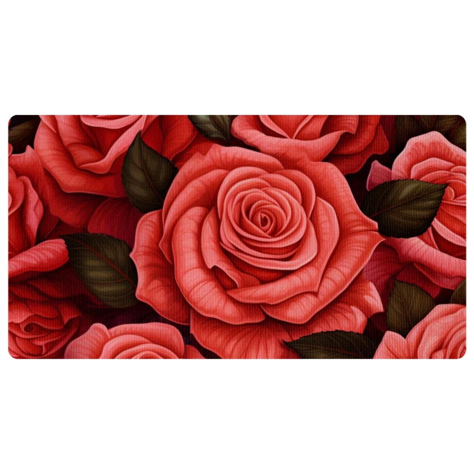 Rose Mat Bright Red Roses Deluxe Kitchen Mats for Floor - Anti Fatigue, Large ...