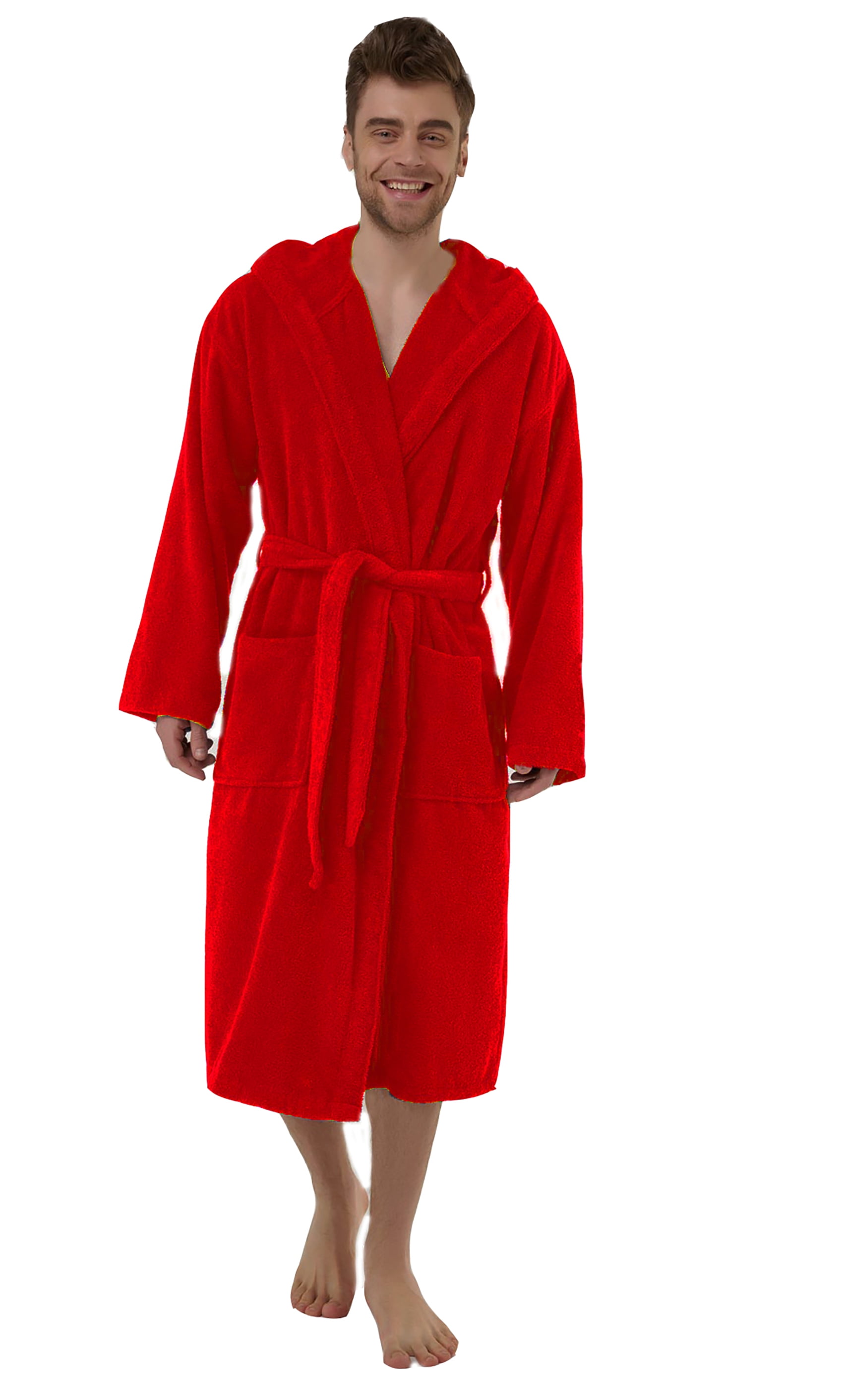 Bright Red Shawl Collar Terry Cloth Robe, 100 Cotton, Full Length. Spa