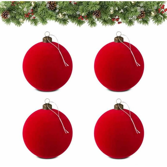 Bright Red Velvet-Feel Ball Christmas Tree Ornaments,3.15'',4 Count