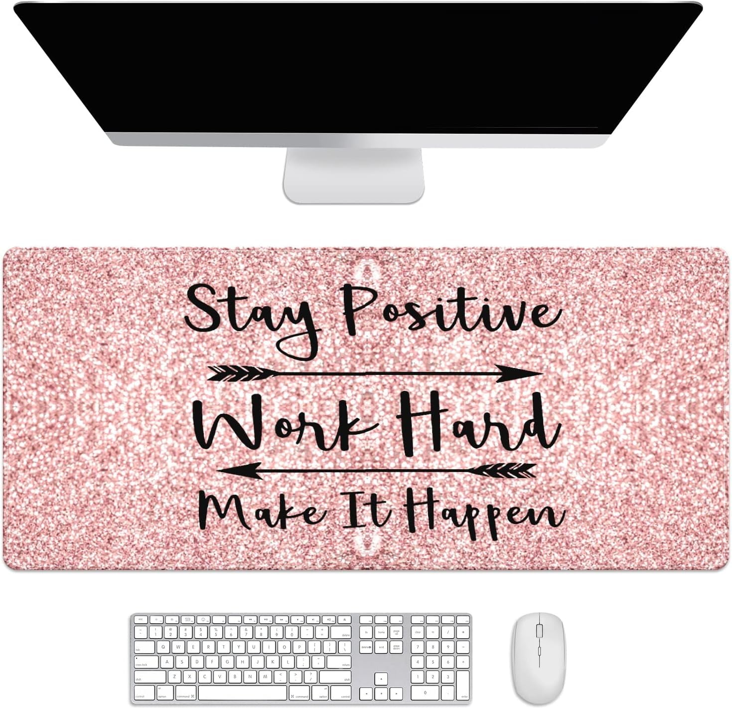 Bright Rose Glitter Desk Mat, Desk Accessory, Cute Workspace, Trendy Workspace, Trendy, 35.4x15.7in Large Gaming Mouse Pad, Cute Desk Topper, Pretty Desk Pad
