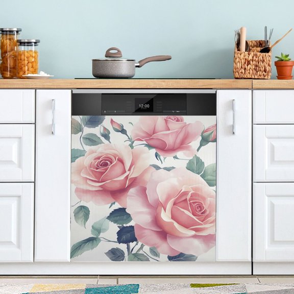 Bright Roses Dishwasher Magnet Cover Reuseable Refrigerator Magnet Cover Decal Kitchen Fridge Microwave Stickers Hoilday Party Decor 23 x 26 inch