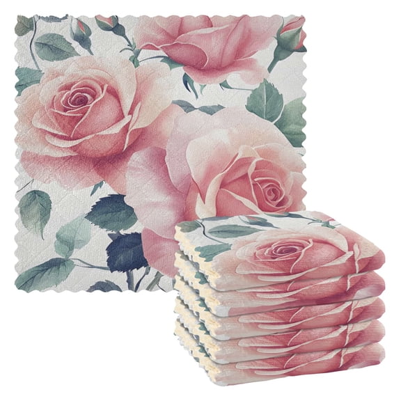 Bright Roses Kitchen Cloth Dish Towels for Drying Washing Absorbent Dish Rags Reusable soft kitchen dishcloth set 6 Pack
