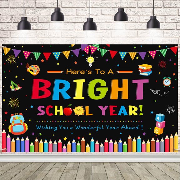 Here's to A Bright School Year Backdrop Back to School Background First Day of School Classroom Back to School Party Decorations Banner Photo Booth Props