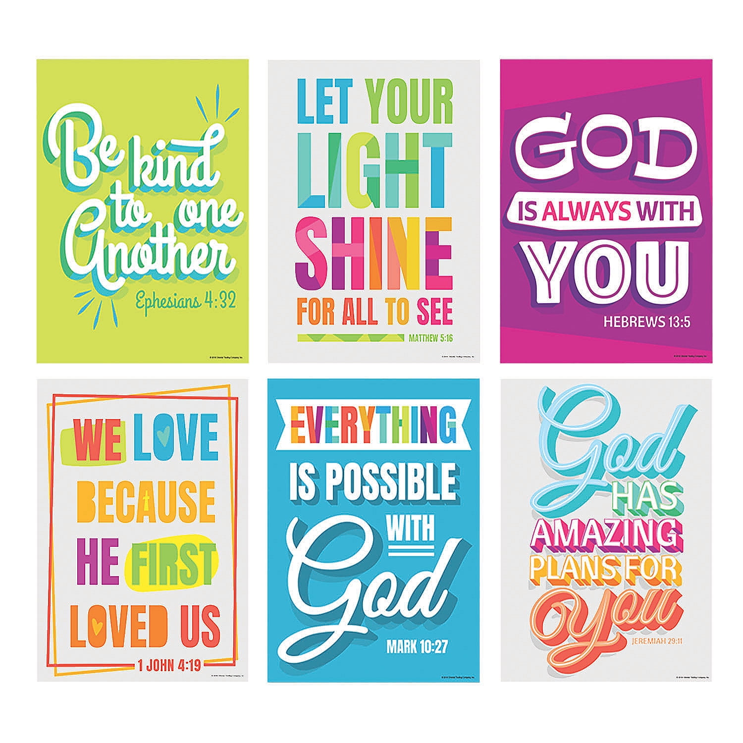 Bright Multicolor Religious Scripture Posters, Cardstock, 6 Pieces