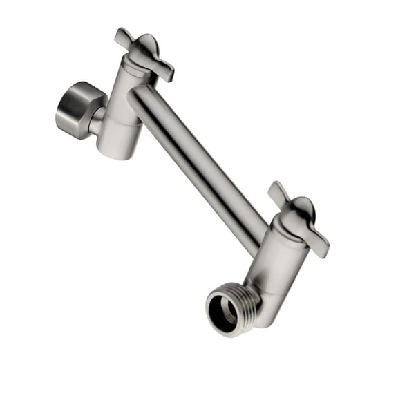 Bright Showers Brass Shower Arm Extender for Rain & Handheld Shower, 5” Universal Shower Head Extension Arm, Height & Angle Adjustable, Brushed Nickel