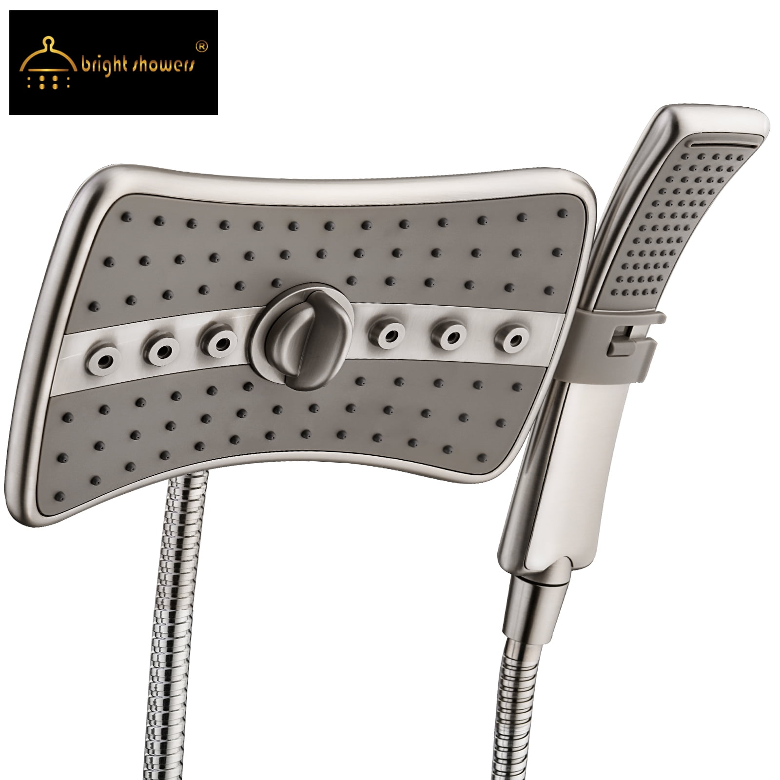 Bright Showers Double Handheld Rain Shower Head Combo Set, Brushed