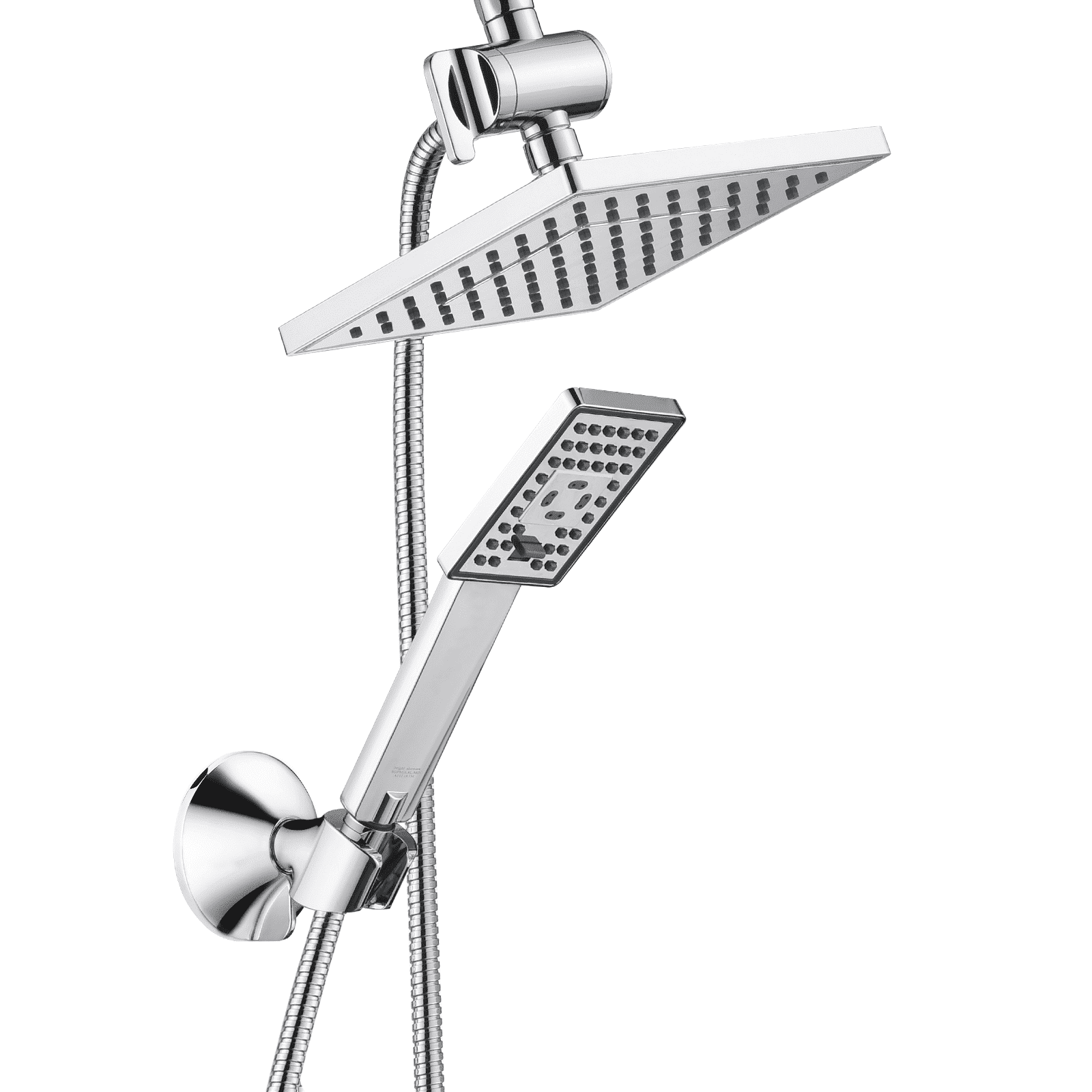 Chrome Dual Square Rain Shower Head with Handheld Spray