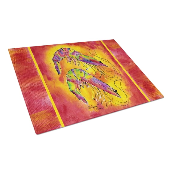 Bright Shrimp on Red Glass Cutting Board Large