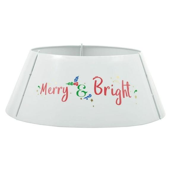 Bright Silver Christmas Tree Collar 26x26x9 inch Steel Tree Ring Skirt for Home Holiday Xmas Decoration