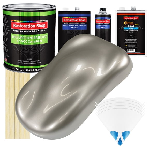 Bright Silver Metallic Low VOC SLOW Paint 1 Gal Kit URETHANE BASECOAT Clearcoat