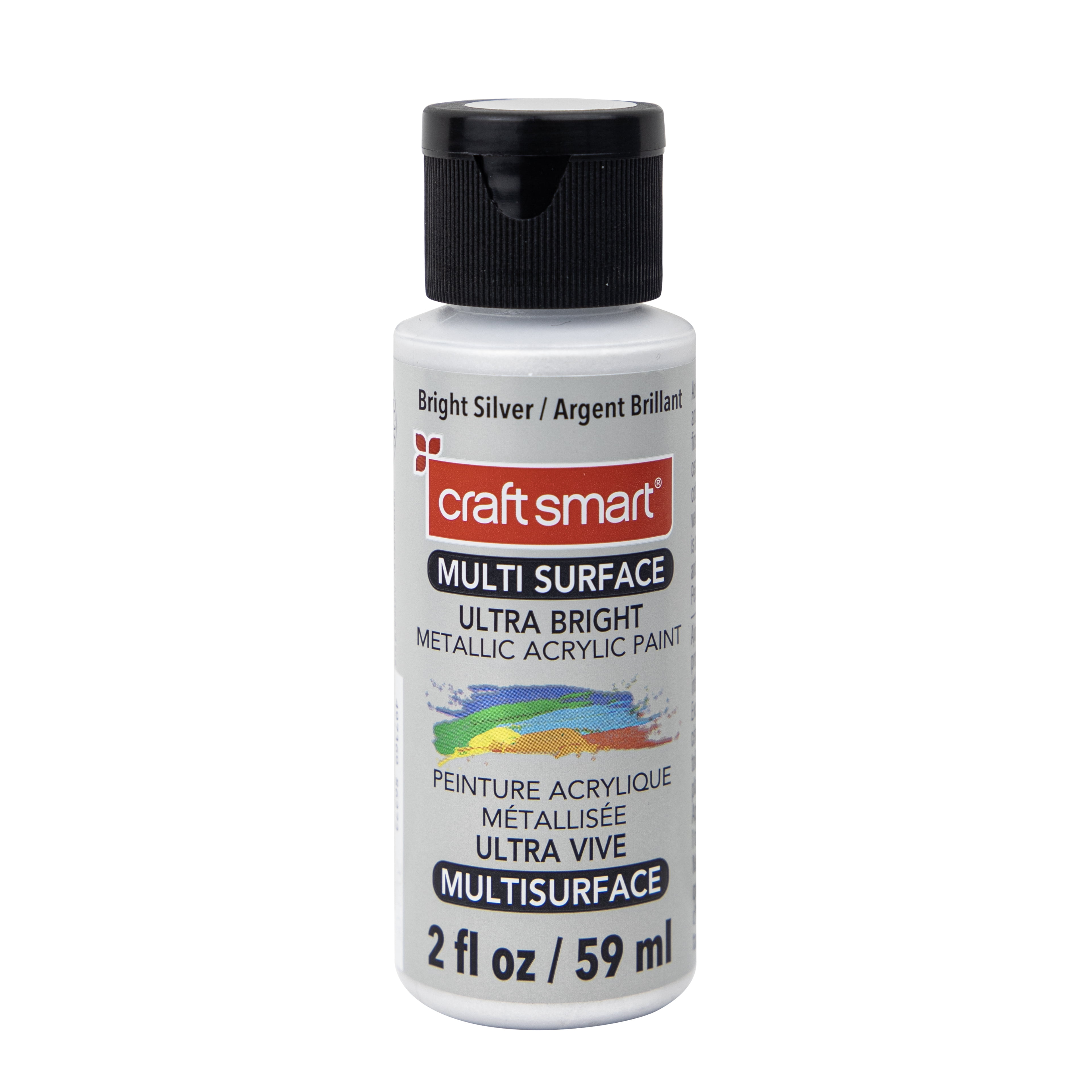 Craft Smart Bright Silver Multi-Surface Premium Ultra Bright Metallic Paint - High-Sheen Finish for Art, Crafts & Decor Projects, 9 Pack