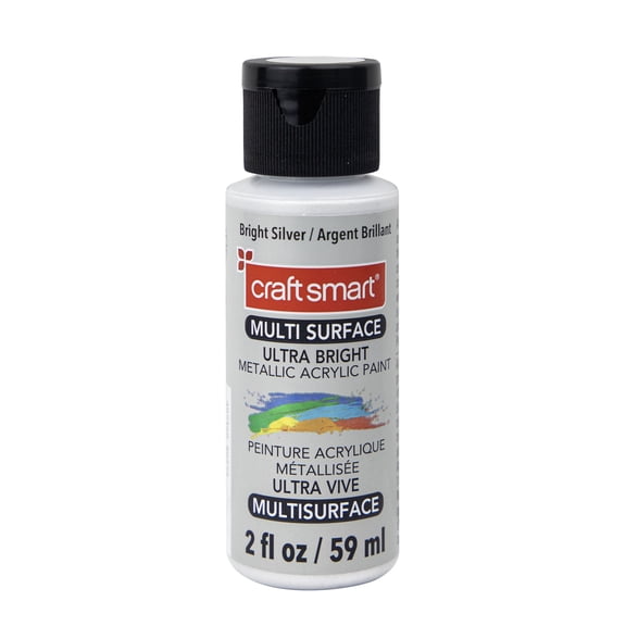 Craft Smart Bright Silver Multi-Surface Premium Ultra Bright Metallic Paint - High-Sheen Finish for Art, Crafts & Decor Projects, 9 Pack