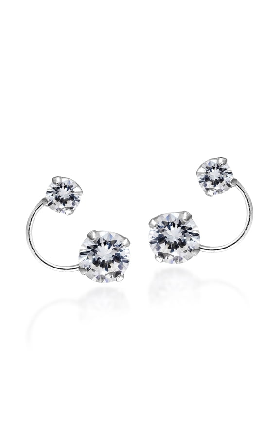 Bright Silver Orbit Cubic Zirconia Crawler .925 Sterling Silver Stud Earrings