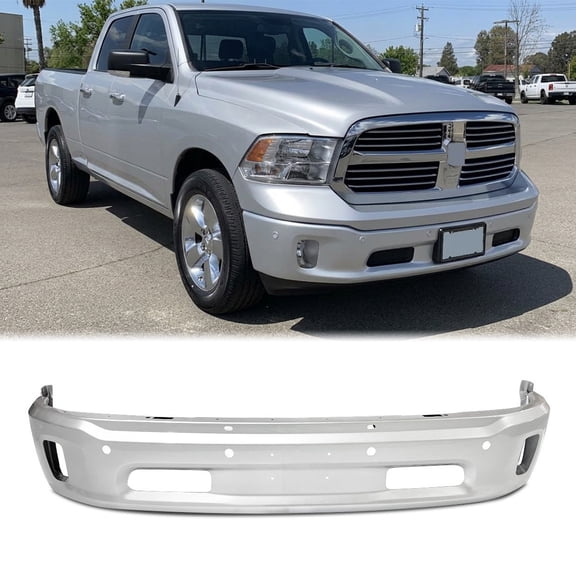 Bright Silver Steel Front Bumper Face Bar For 2013-2018 RAM 1500 W/ Fog&Sensor Holes
