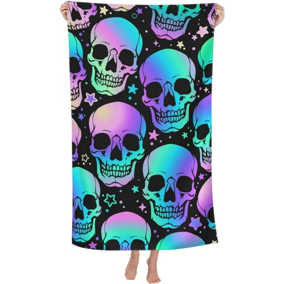 Bright Skulls Large Beach Towel - Plush Thick Cotton Pool Towel, Adult Beach Towels
