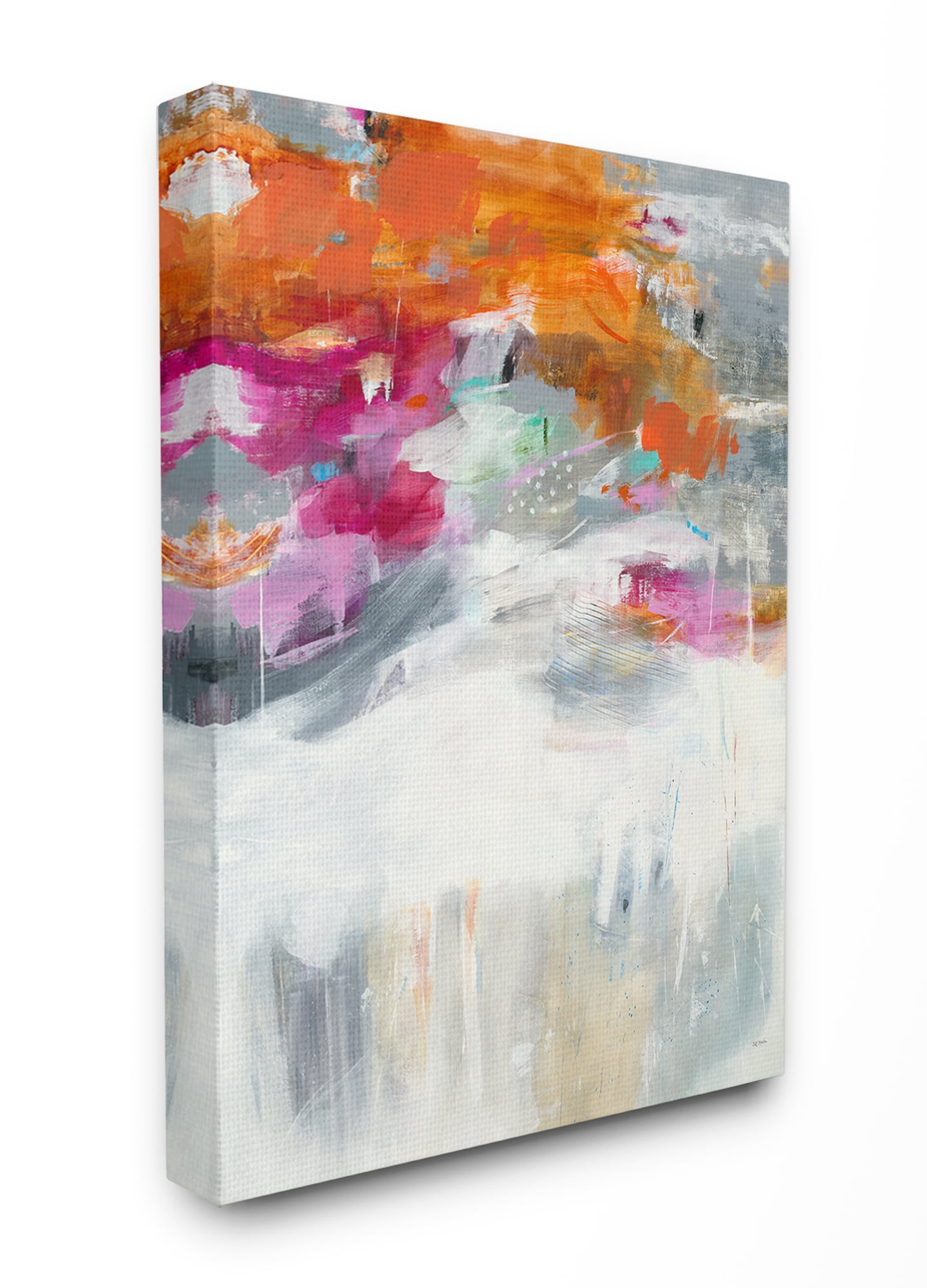 Bright Sky Grey Ground Orange and Pink Abstract Canvas Wall Art