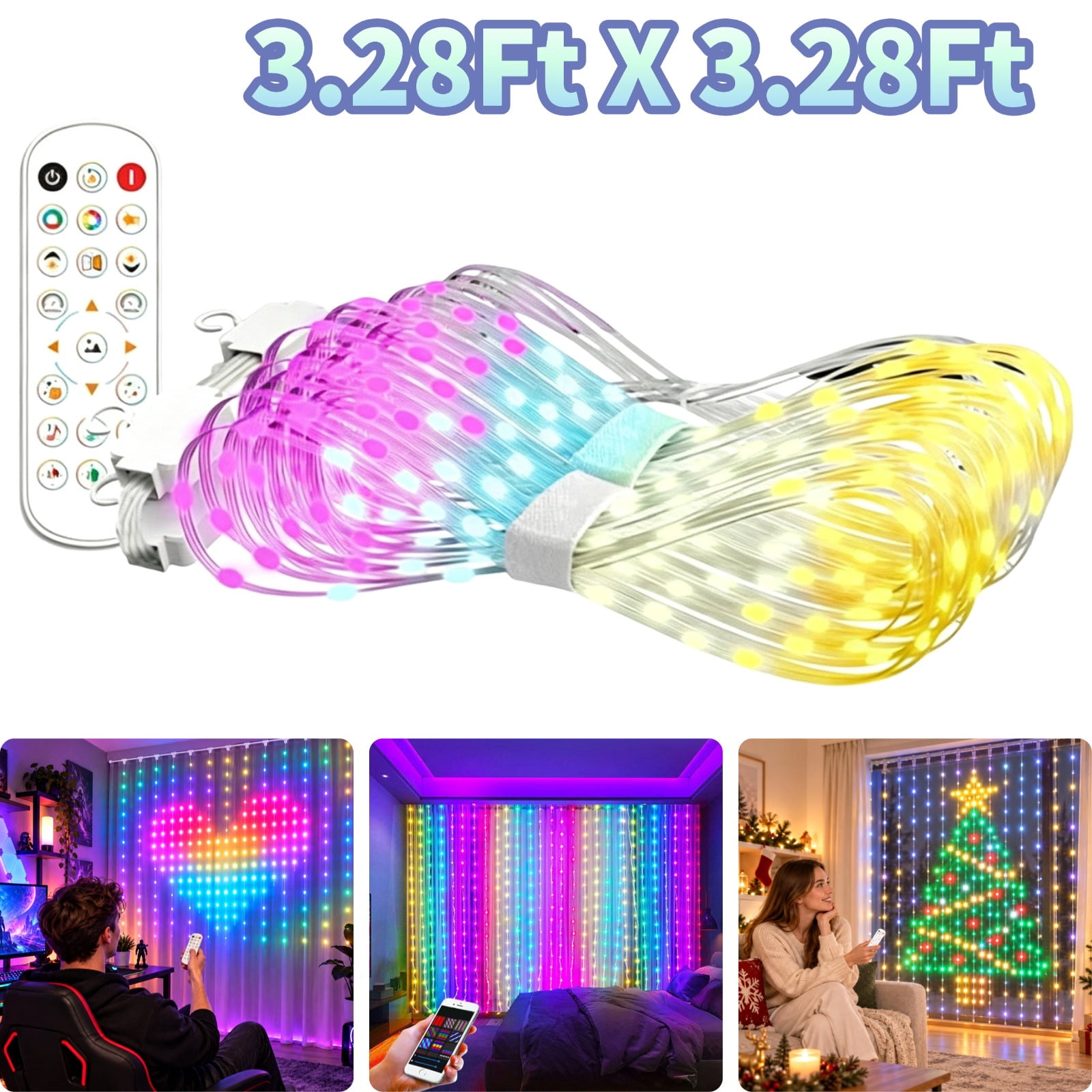 Bright Smart Curtain Lights 3.28Ft X 3.28Ft 400 Led Led Lights Bedroom ...