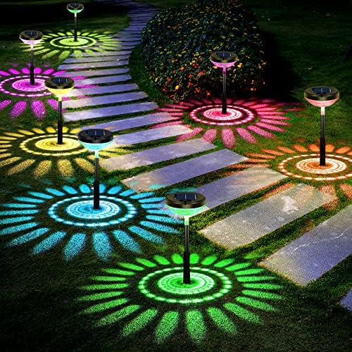 Bright Solar Pathway Lights 2 Pack, Color Changing + Warm White LED, IP67 Waterproof Solar Garden Lights for Walkway, Yard, Backyard, Lawn Decorative